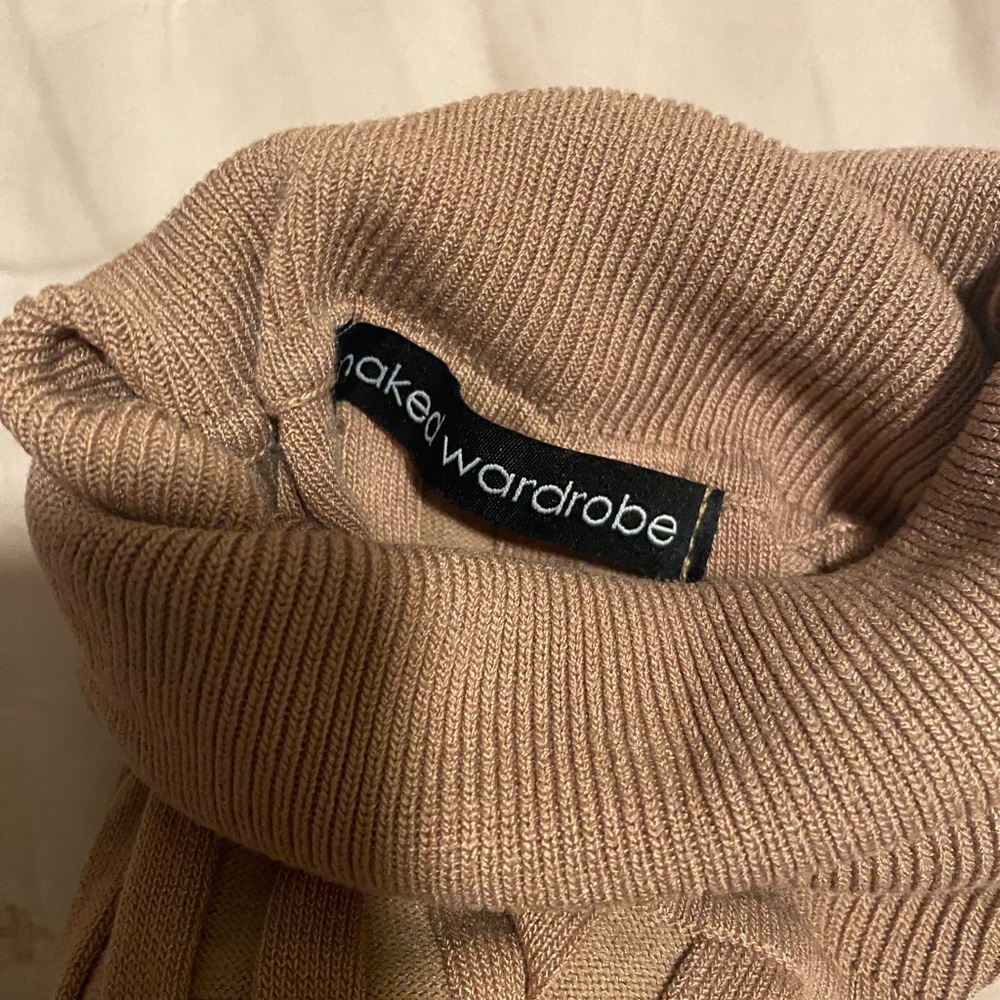 Naked, wardrobe, , so long sleeve cut out turtleneck tan dress size medium.
